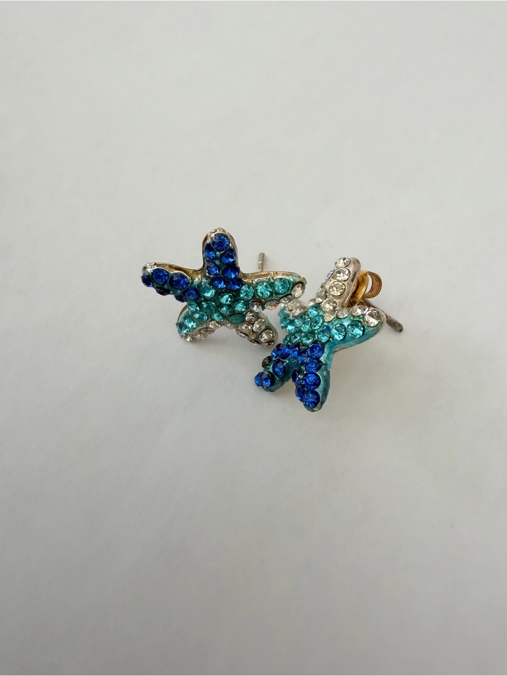 Crystal Starfish Stud Earrings - Blue & Teal Rhinestones